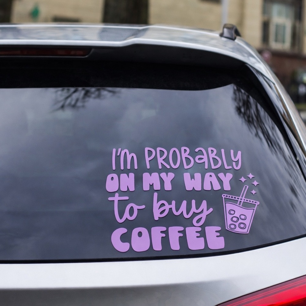 On‎ My Way to Buy Coffee Car Decal 4x4 | Cute Purple Vinyl Sticker